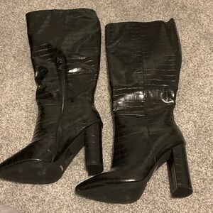 Billini Black Croc-Patterned Heeled Boots